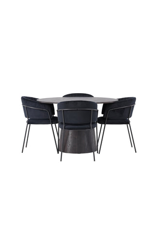 Venture Home Lanzo Matbord φ120 - Mocca/Mocca +Selma Matstol - Svart / Svart Sammet _4