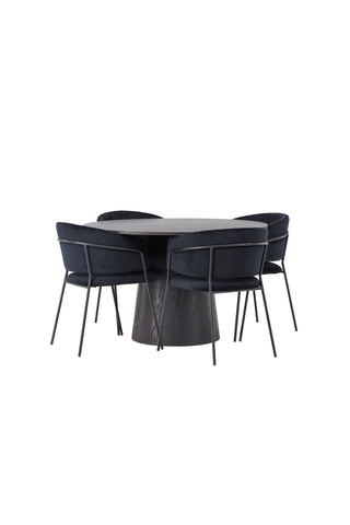 Venture Home Lanzo Matbord φ120 - Mocca/Mocca +Selma Matstol - Svart / Svart Sammet _4