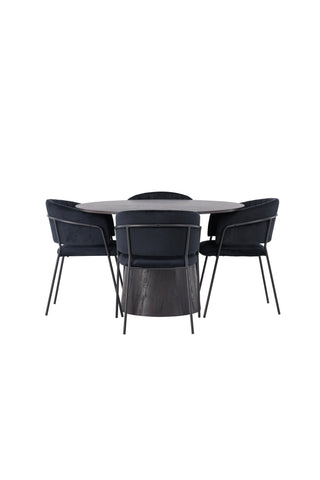 Venture Home Lanzo Matbord φ120 - Mocca/Mocca +Selma Matstol - Svart / Svart Sammet _4