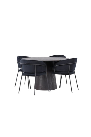 Venture Home Lanzo Matbord φ120 - Mocca/Mocca +Selma Matstol - Svart / Svart Sammet _4