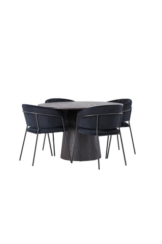 Venture Home Lanzo Matbord φ120 - Mocca/Mocca +Selma Matstol - Svart / Svart Sammet _4