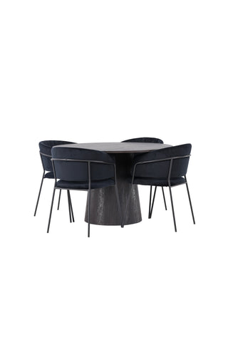 Venture Home Lanzo Matbord φ120 - Mocca/Mocca +Selma Matstol - Svart / Svart Sammet _4