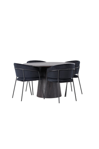 Venture Home Lanzo Matbord φ120 - Mocca/Mocca +Selma Matstol - Svart / Svart Sammet _4