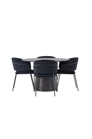 Venture Home Lanzo Matbord φ120 - Mocca/Mocca +Selma Matstol - Svart / Svart Sammet _4