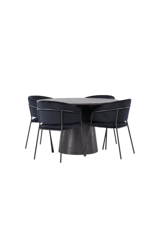 Venture Home Lanzo Matbord φ120 - Mocca/Mocca +Selma Matstol - Svart / Svart Sammet _4