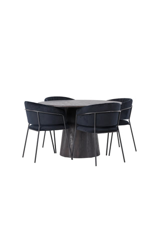 Venture Home Lanzo Matbord φ120 - Mocca/Mocca +Selma Matstol - Svart / Svart Sammet _4