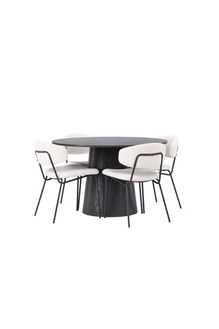 Venture Home Lanzo Matbord φ120 - Mocca/Mocca +Chico Matstol - Svart / Vit Boucle _4