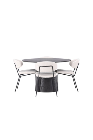 Venture Home Lanzo Matbord φ120 - Mocca/Mocca +Chico Matstol - Svart / Vit Boucle _4