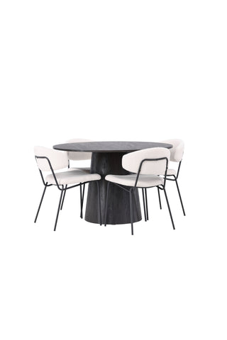 Venture Home Lanzo Matbord φ120 - Mocca/Mocca +Chico Matstol - Svart / Vit Boucle _4
