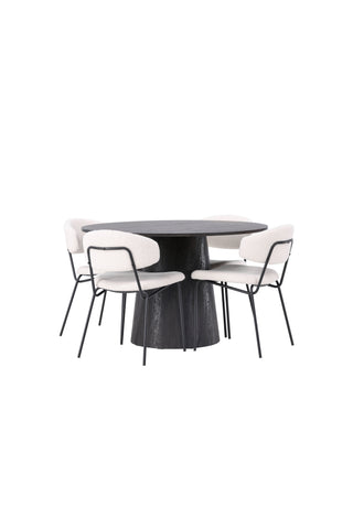 Venture Home Lanzo Matbord φ120 - Mocca/Mocca +Chico Matstol - Svart / Vit Boucle _4