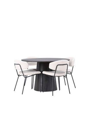 Venture Home Lanzo Matbord φ120 - Mocca/Mocca +Chico Matstol - Svart / Vit Boucle _4