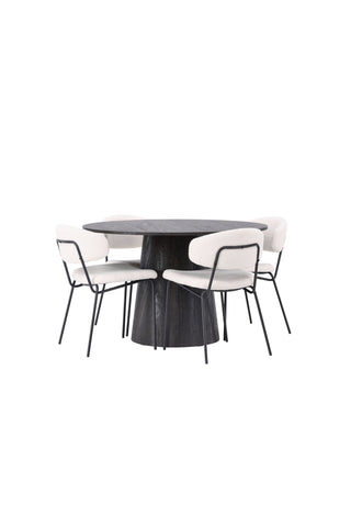 Venture Home Lanzo Matbord φ120 - Mocca/Mocca +Chico Matstol - Svart / Vit Boucle _4