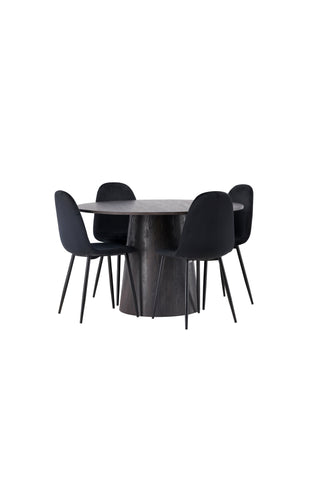 Venture Home Lanzo Matbord φ120 - Mocca/Mocca +Polar Dining Chair - Svarta ben / Black Velvet _4
