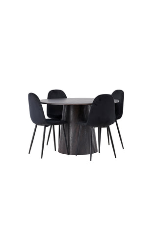 Venture Home Lanzo Matbord φ120 - Mocca/Mocca +Polar Dining Chair - Svarta ben / Black Velvet _4