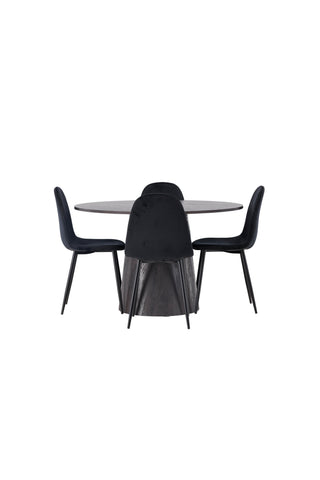 Venture Home Lanzo Matbord φ120 - Mocca/Mocca +Polar Dining Chair - Svarta ben / Black Velvet _4
