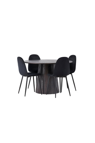 Venture Home Lanzo Matbord φ120 - Mocca/Mocca +Polar Dining Chair - Svarta ben / Black Velvet _4