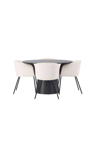 Venture Home Lanzo Matbord φ120 - Mocca/Mocca +Berit Stol - Svart / Beige sammet _4