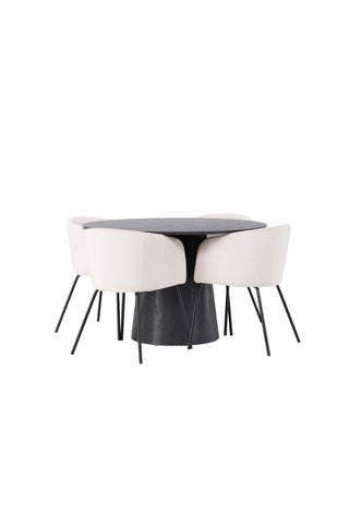 Venture Home Lanzo Matbord φ120 - Mocca/Mocca +Berit Stol - Svart / Beige sammet _4