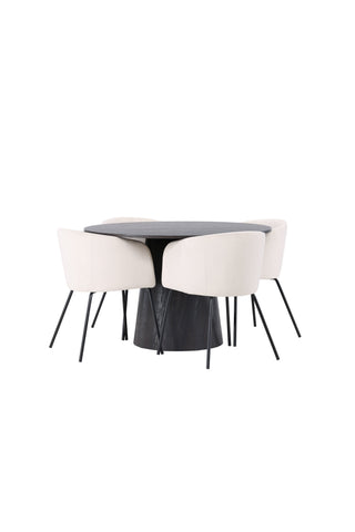 Venture Home Lanzo Matbord φ120 - Mocca/Mocca +Berit Stol - Svart / Beige sammet _4