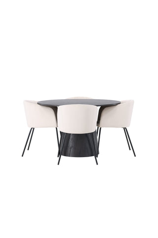 Venture Home Lanzo Matbord φ120 - Mocca/Mocca +Berit Stol - Svart / Beige sammet _4
