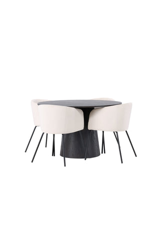 Venture Home Lanzo Matbord φ120 - Mocca/Mocca +Berit Stol - Svart / Beige sammet _4