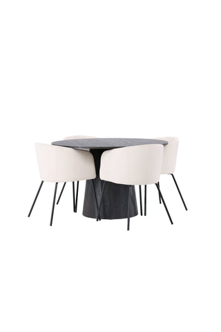 Venture Home Lanzo Matbord φ120 - Mocca/Mocca +Berit Stol - Svart / Beige sammet _4