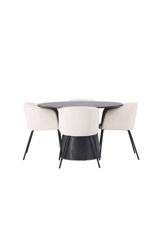 Venture Home Lanzo Matbord φ120 - Mocca/Mocca +Berit Stol - Svart / Beige sammet _4
