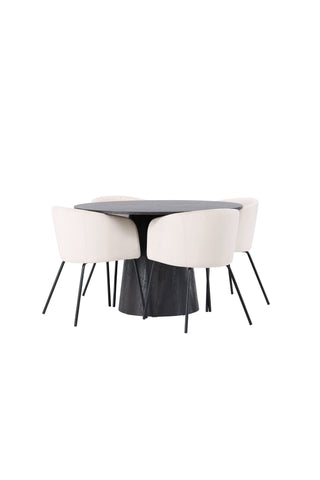 Venture Home Lanzo Matbord φ120 - Mocca/Mocca +Berit Stol - Svart / Beige sammet _4