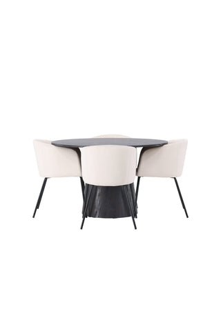 Venture Home Lanzo Matbord φ120 - Mocca/Mocca +Berit Stol - Svart / Beige sammet _4