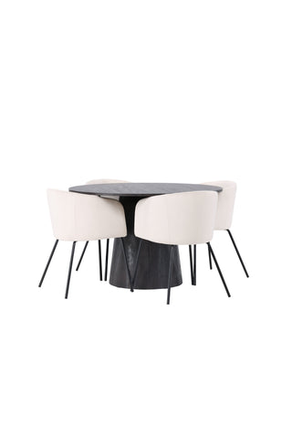 Venture Home Lanzo Matbord φ120 - Mocca/Mocca +Berit Stol - Svart / Beige sammet _4