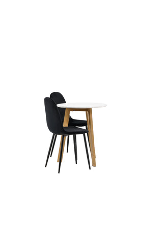 Venture Home Leonora Matbord φ65 - Oaklook / Vit MDF +Polar Matstol - Svarta ben / Svart sammet _2