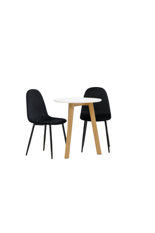 Venture Home Leonora Matbord φ65 - Oaklook / Vit MDF +Polar Matstol - Svarta ben / Svart sammet _2