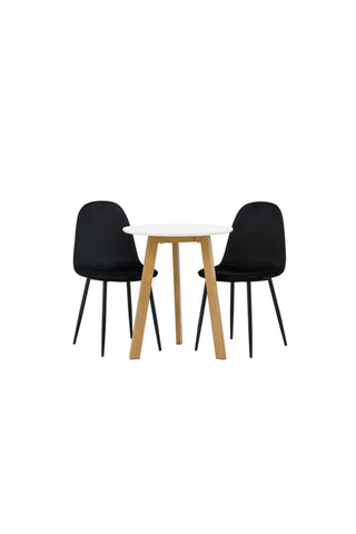 Venture Home Leonora Matbord φ65 - Oaklook / Vit MDF +Polar Matstol - Svarta ben / Svart sammet _2
