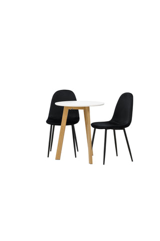 Venture Home Leonora Matbord φ65 - Oaklook / Vit MDF +Polar Matstol - Svarta ben / Svart sammet _2