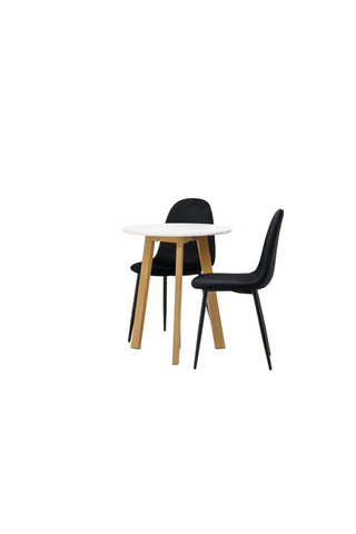 Venture Home Leonora Matbord φ65 - Oaklook / Vit MDF +Polar Matstol - Svarta ben / Svart sammet _2