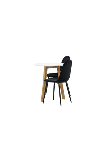 Venture Home Leonora Matbord φ65 - Oaklook / Vit MDF +Polar Matstol - Svarta ben / Svart sammet _2