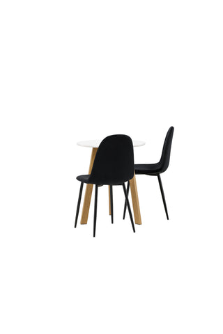 Venture Home Leonora Matbord φ65 - Oaklook / Vit MDF +Polar Matstol - Svarta ben / Svart sammet _2