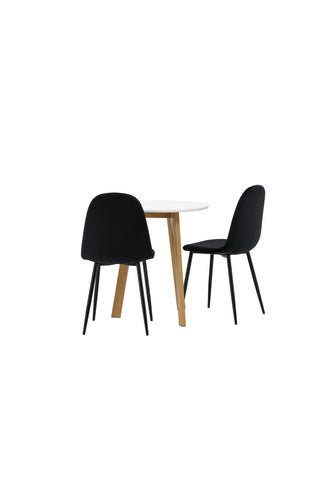 Venture Home Leonora Matbord φ65 - Oaklook / Vit MDF +Polar Matstol - Svarta ben / Svart sammet _2