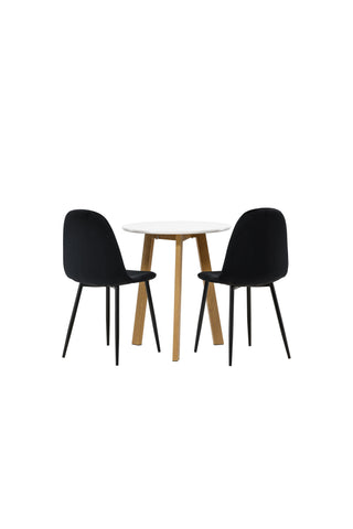 Venture Home Leonora Matbord φ65 - Oaklook / Vit MDF +Polar Matstol - Svarta ben / Svart sammet _2
