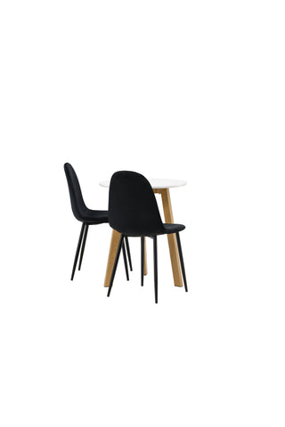 Venture Home Leonora Matbord φ65 - Oaklook / Vit MDF +Polar Matstol - Svarta ben / Svart sammet _2