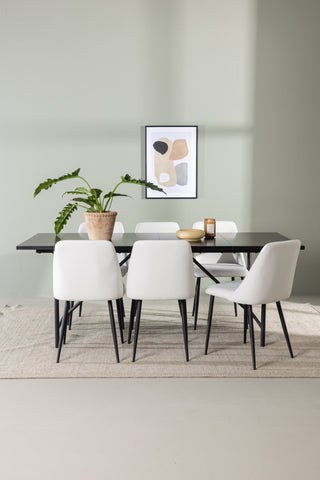 Venture Home Astrid Matbord 200*75 - Mattsvart / Mattsvart MDF med faner +Nattmatstol - Svart / Vit PU _6