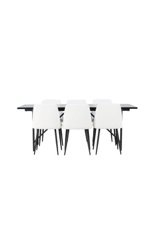 Venture Home Astrid Matbord 200*75 - Mattsvart / Mattsvart MDF med faner +Nattmatstol - Svart / Vit PU _6