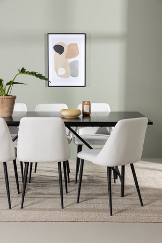 Venture Home Astrid Matbord 200*75 - Mattsvart / Mattsvart MDF med faner +Nattmatstol - Svart / Vit PU _6
