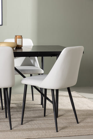 Venture Home Astrid Matbord 200*75 - Mattsvart / Mattsvart MDF med faner +Nattmatstol - Svart / Vit PU _6