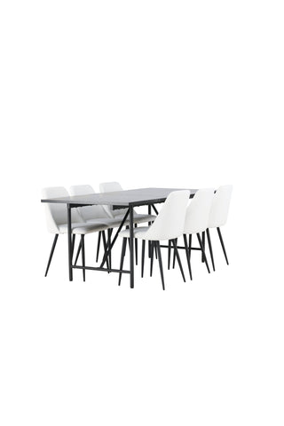 Venture Home Astrid Matbord 200*75 - Mattsvart / Mattsvart MDF med faner +Nattmatstol - Svart / Vit PU _6