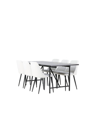 Venture Home Astrid Matbord 200*75 - Mattsvart / Mattsvart MDF med faner +Nattmatstol - Svart / Vit PU _6