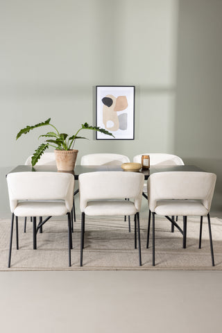 Venture Home Astrid Matbord 200*75 - Mattsvart / Mattsvart MDF med faner +Day Dining Chair - Mattsvart / Vit Linne _6