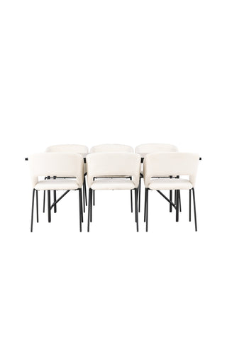 Venture Home Astrid Matbord 200*75 - Mattsvart / Mattsvart MDF med faner +Day Dining Chair - Mattsvart / Vit Linne _6