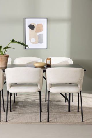 Venture Home Astrid Matbord 200*75 - Mattsvart / Mattsvart MDF med faner +Day Dining Chair - Mattsvart / Vit Linne _6
