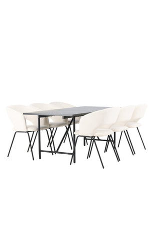 Venture Home Astrid Matbord 200*75 - Mattsvart / Mattsvart MDF med faner +Day Dining Chair - Mattsvart / Vit Linne _6